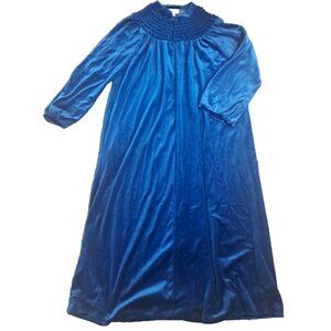 Womens Vintage Velour Robe Housecoat Blue Ultra Soft 3/4 Zip Pocket USA Made S